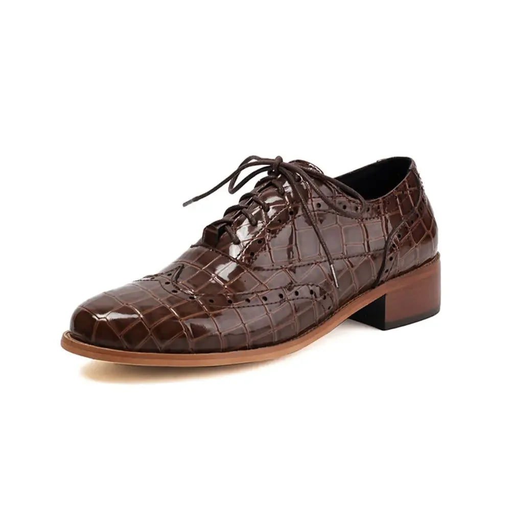 Women Shoes Spring New Fashion Round Toe Lace Up Retro Single Shoe for Office Party Walk Thick Low Heeled Big Size 48 775-1