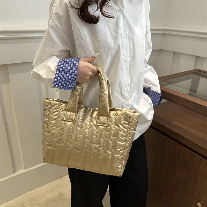 Ladies Tote Bags Large Capacity Cotton Padded Bag Solid Color Casual Fashion Nylon Elegant for Handbag