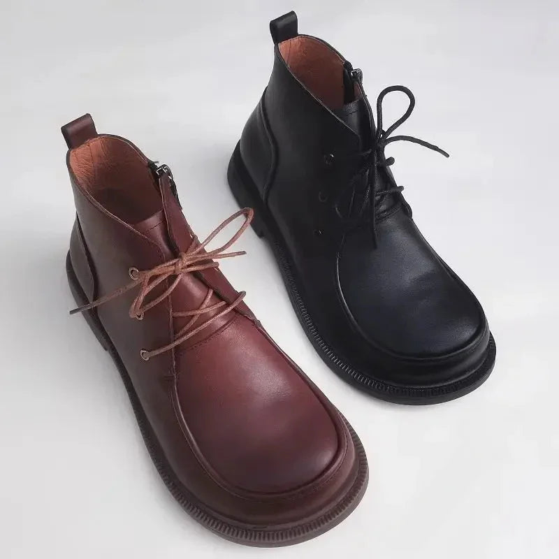 Genuine Leather Shoes Men's Wide Toe Business and Leisure women's plus size 43 42 Short Boots Cowhide Single Ankle Boots