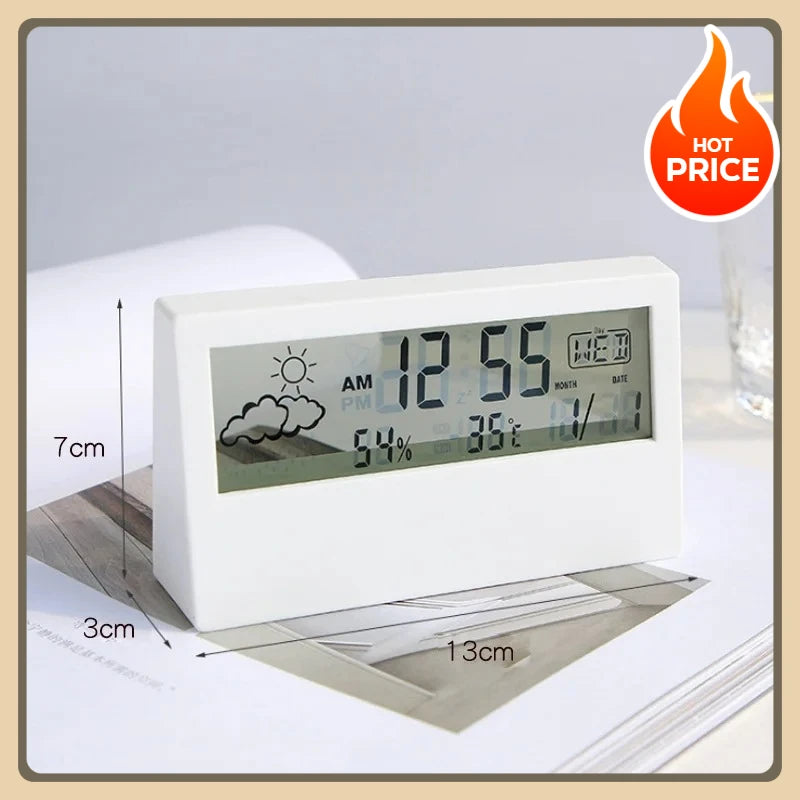 LED Thermometer Thermo-Hygrometer Multifunction Electronic Temperature Humidity Meter Weather Station for Home With Alarm Clock