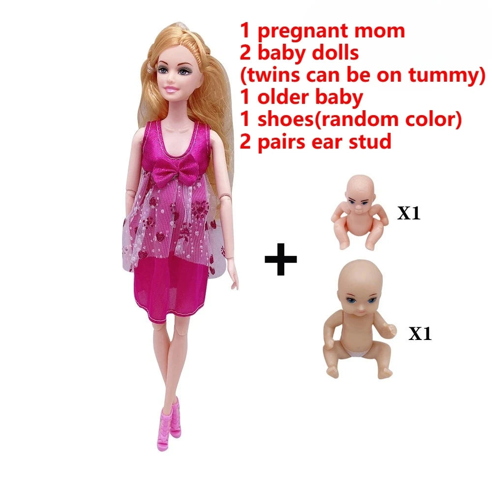 Pregnant Doll Have a Baby in Her Tummy Mom Doll Pregnant Mom Toy with 2 Baby Dolls Playsets Accessories for Girls Boys Gift