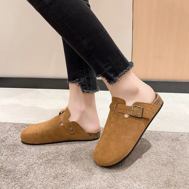 Cork Footbed Slippers For Women Men Fashion Clogs Leather Mules Female Home Street Shoes With Arch Support Indoor Outdoor Slides