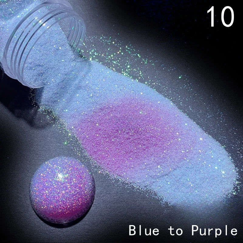 10g/box UV Sensitive Color Temperature Changing Powder DIY Handmade Nail Art Glitter Powder UV Light-changing Cosmetic Pigments