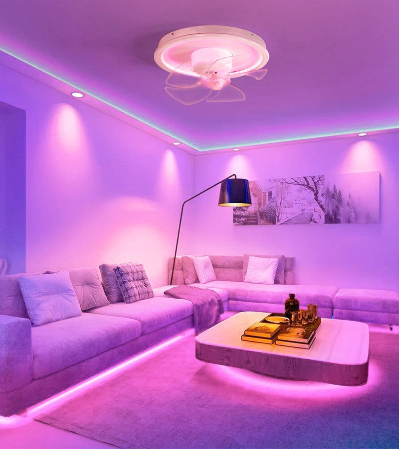 LED Ceiling Fan Lamp RGB Stepless Dimming Remote Interior Lighting Fixture Bedroom Living Home Decor Ceiling Fan With Light