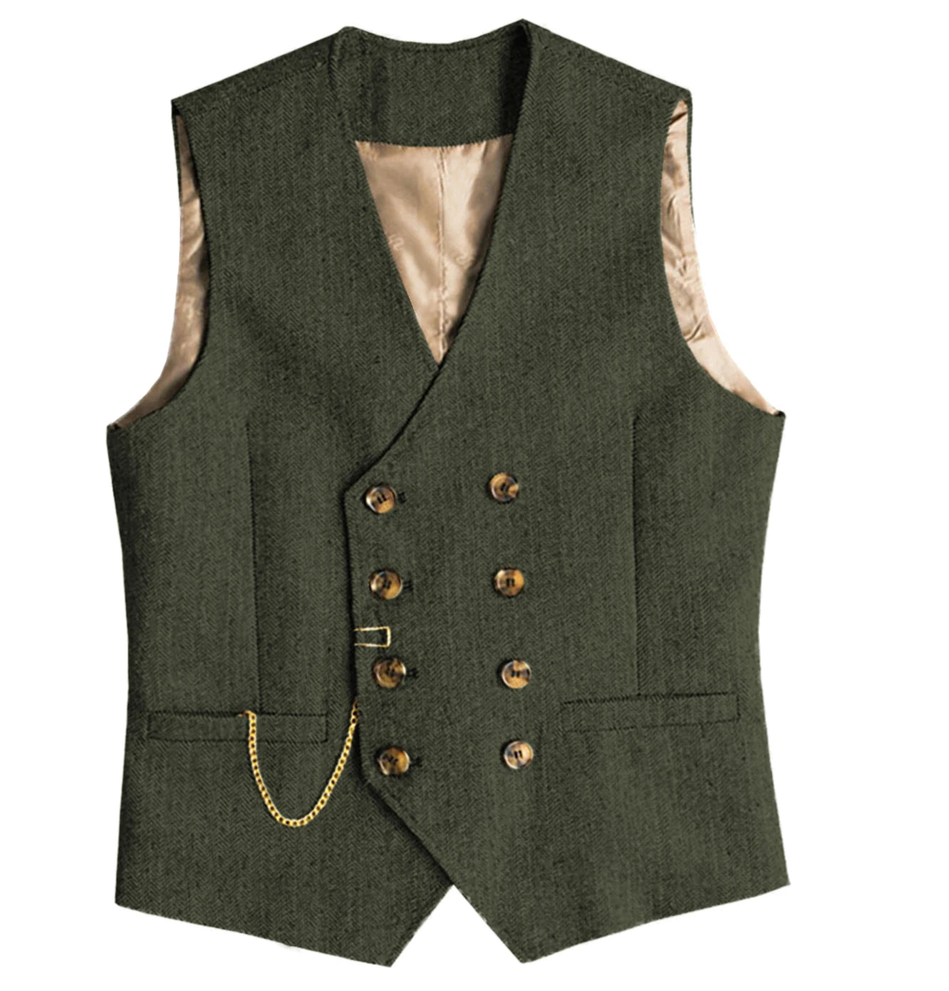 V Neck Men's  Suit Vests Herringbone Wool Tweed Double Breasted Waistcoat Tuxedo Groomsmen For  Wedding
