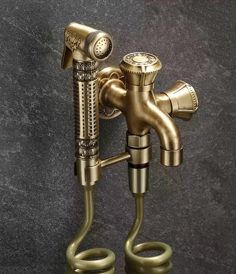 Hand Held Bidet Sprayer Douche Toilet Kit Copper Engrave Shattaf Shower Head Antique Valve Set Jet Bidet Faucet Set Bidet Set