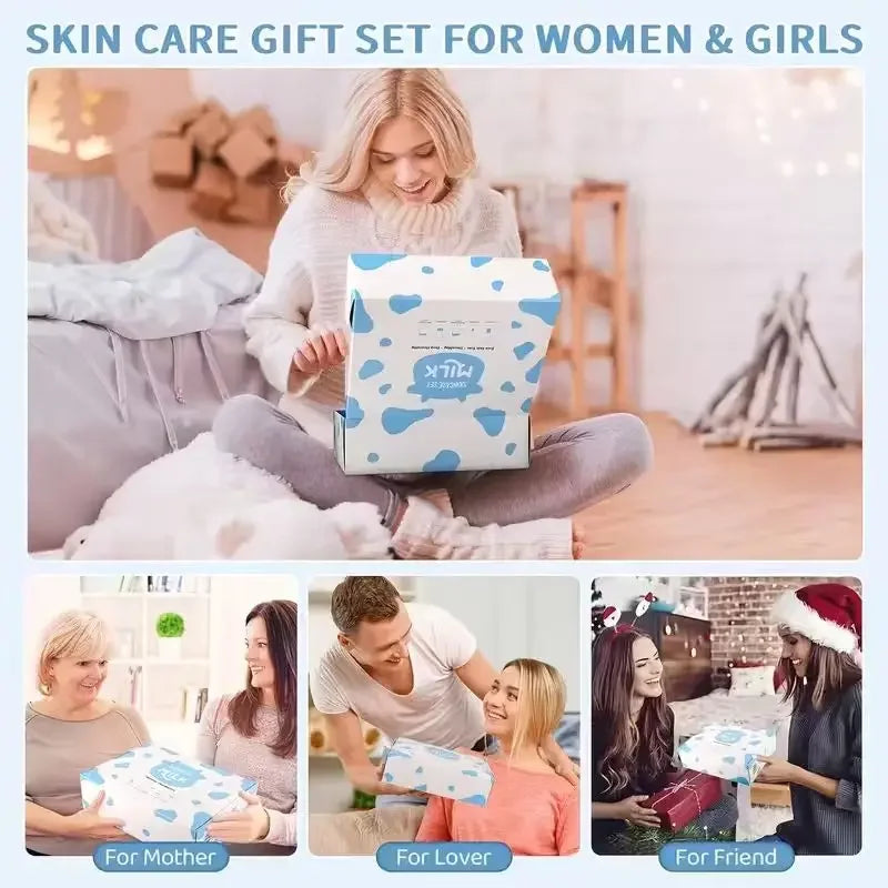 Milk 10PCS Skincare Set - Facial Cleanser Toner Serum Eye Cream Moisturizer +5 Masks Deep Hydration Moisturizing Nourish Brighte