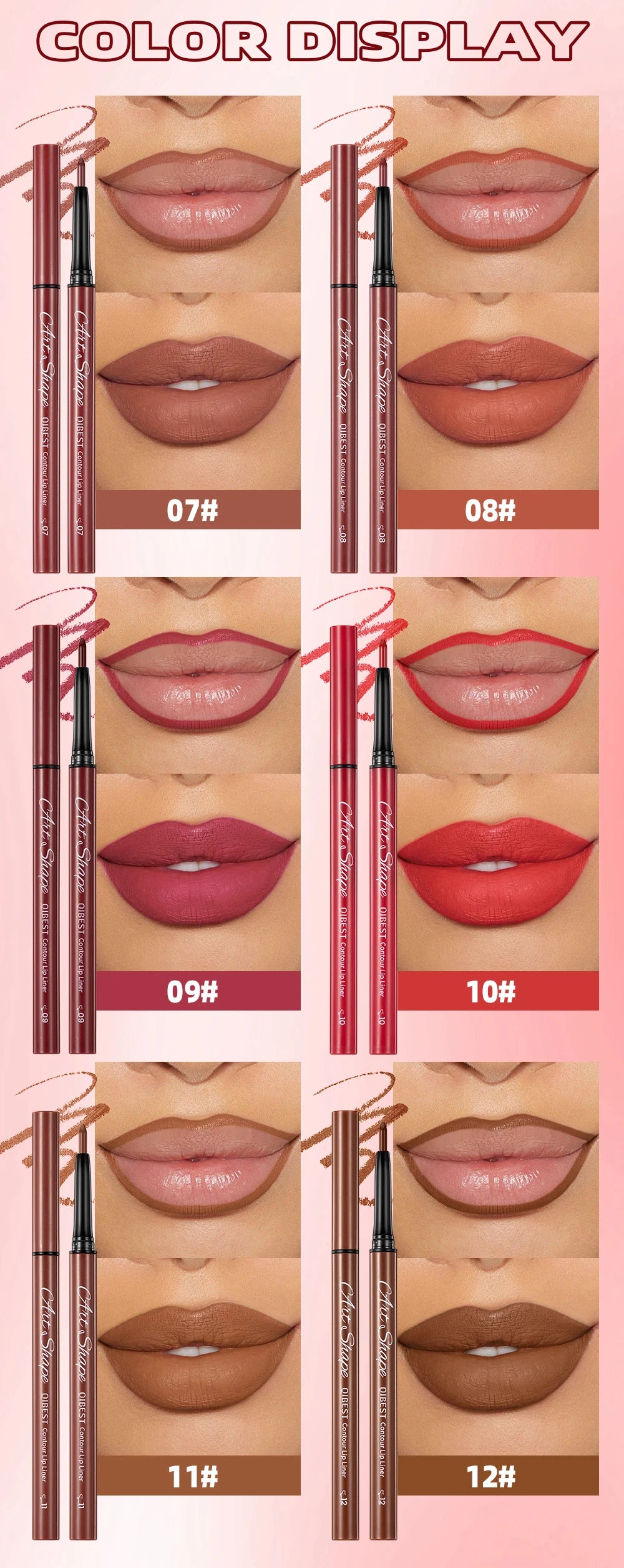QIBEST Matte Lip Liner Set 12 Colors Nude Shades Lipliner Pen Waterproof Lip Contouring Pencils Lasting Makeup Kits Lipstick Pen