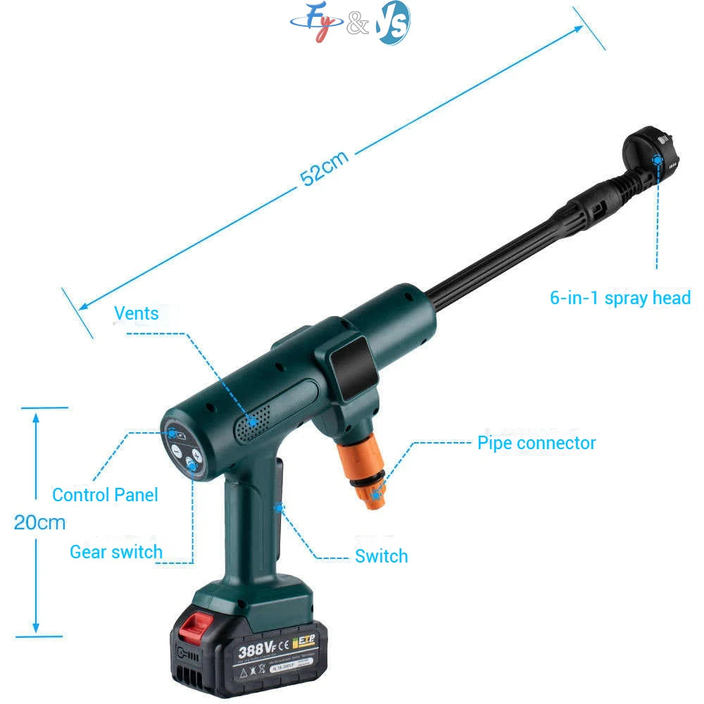 Portable Rechargeable Electric Pressure Washer with Hose, Multi-Nozzle for Car Washing, Garden Watering, Outdoor Cleaning
