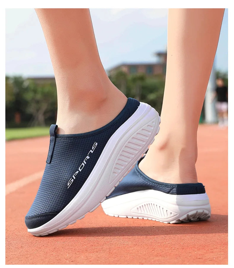 Ladies' Half Dragged Thick Soled Shoes Are Casual Lightweight and Breathable Increasing The Height for Lazy People To Step On