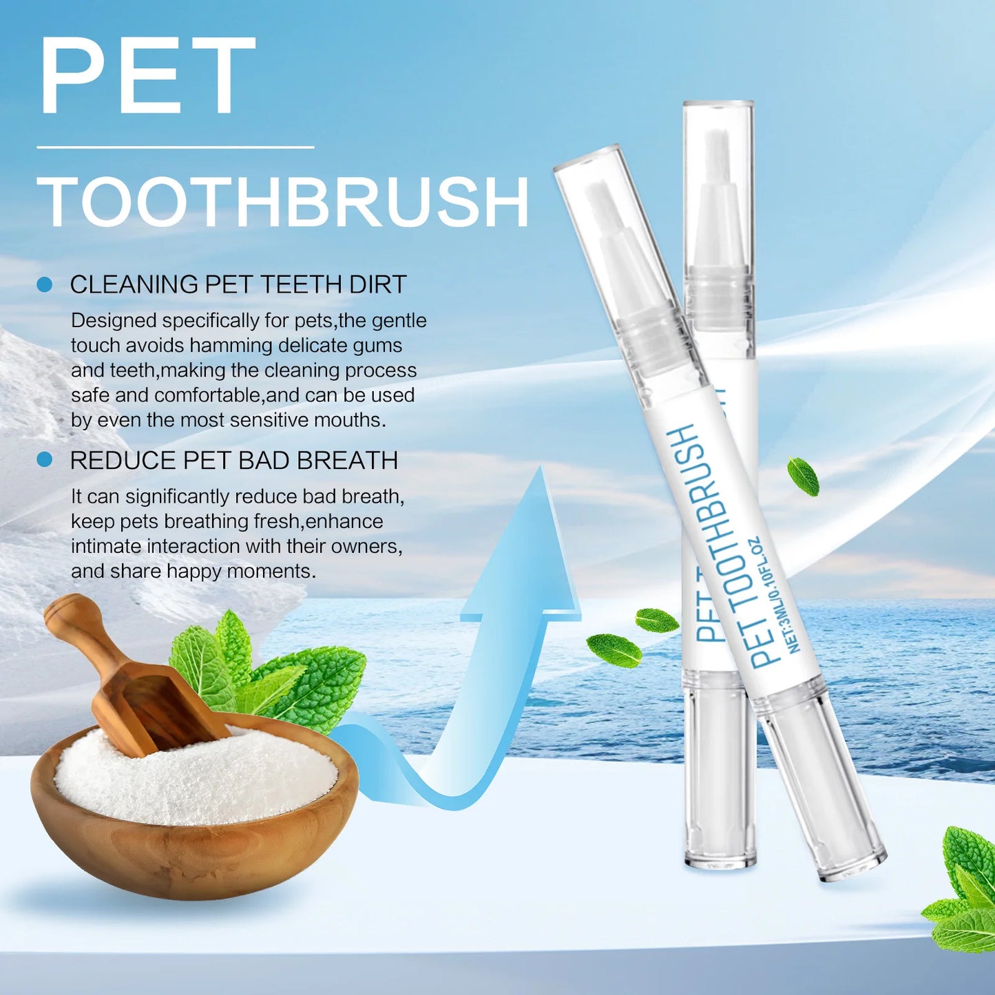 Pet Toothbrush Pen 3ml - Teeth Cleaning for Dogs & Cats, Reduce Bad Breath, Remove Tartar with Peppermint & Xylitol, Easy Use