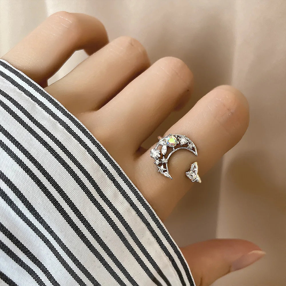 925 Sterling Silver Star Crytal Ring for Women Girl Personality Simple Adjustable Exquisite Jewelry Dropshippipng Gift