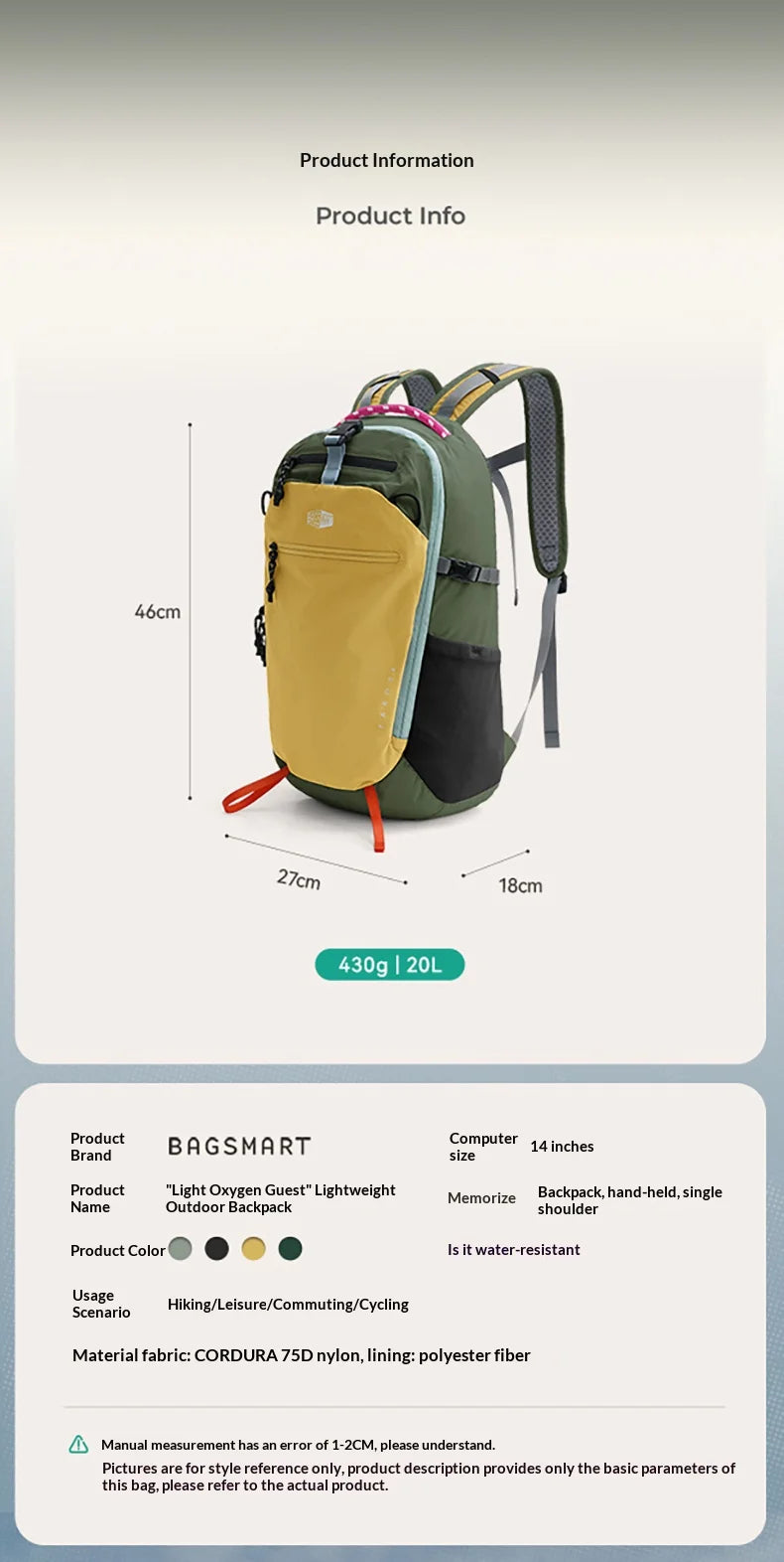 BAGSMART School Backpack for Women Nylon Waterproof School Bags Fits 14 Inch Laptop Lightweight Durable Travel Commute Hiking