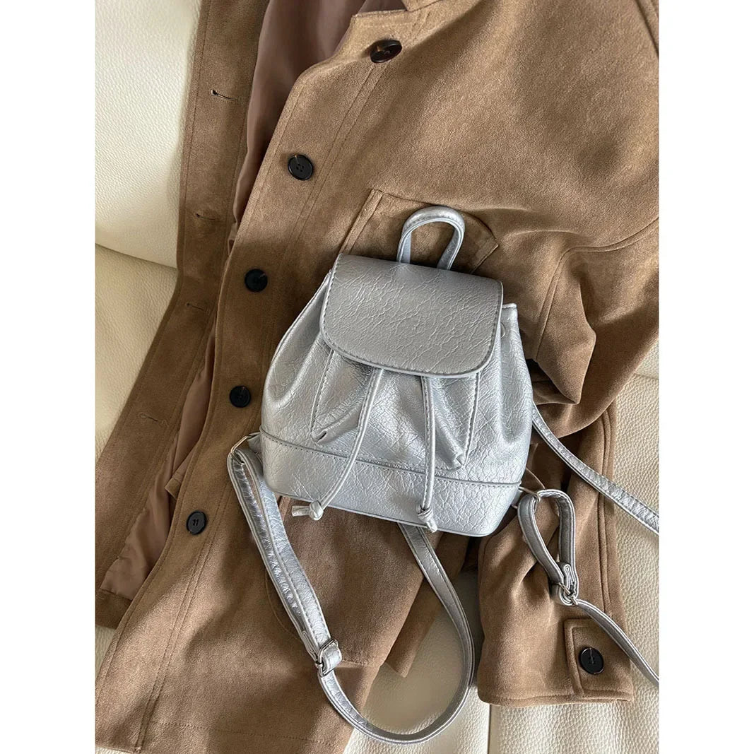 Small Fashion Backpacks School Bags for college girls Pu Leather Women Shoulder Bag Cute Flap String Female Handbags Tote Purse