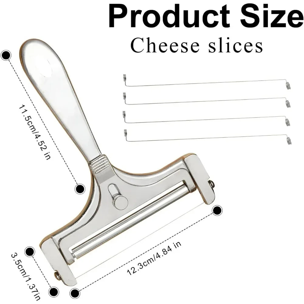 Cheese Cutter,manual Cheese Slicer with A Set of 4 Spare Wires, Stainless Steel, Casters, Adjustable Thickness