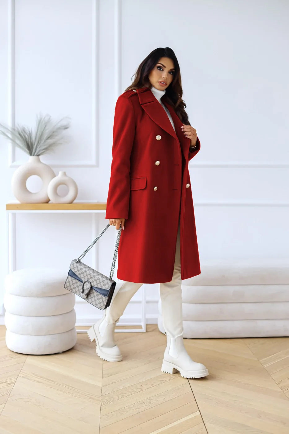 Suit woolen coat senior sense 2024 autumn and winter new double-breasted shoulder slimming Korean version of woolen coat
