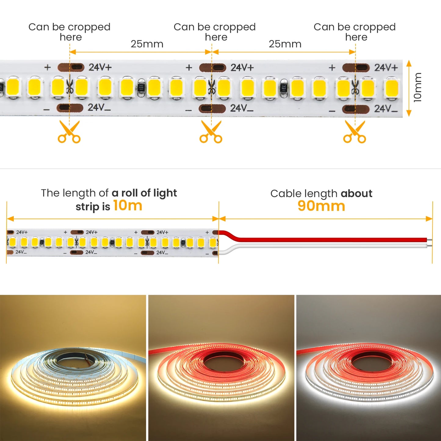 5M 10M LED Light Strips 12V 24V SMD 2835 120 240LEDs/m Home Lamp Strip Flexible LED Ribbon Tape Soft Lamp Bar 3000K 4000K 6000K