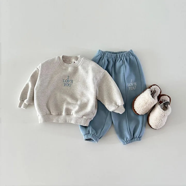 2025 Winter New Children Plus Velvet Thick Sweatshirt + Sweat Pants 2pcs Suit Boys Girls Fleece Warm Clothes Set Kids Outfits