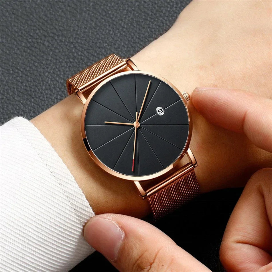 Ultra-Thin Men's Quartz Watch | Stainless Steel Mesh Minimalist Business Watch