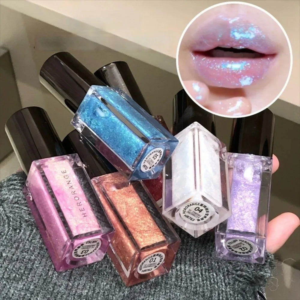 Sparkle Long-Lasting Lip Gloss Non-Fading Moisturizing Liquid Lipstick Non-Sticky Clear Lip Glaze for Women