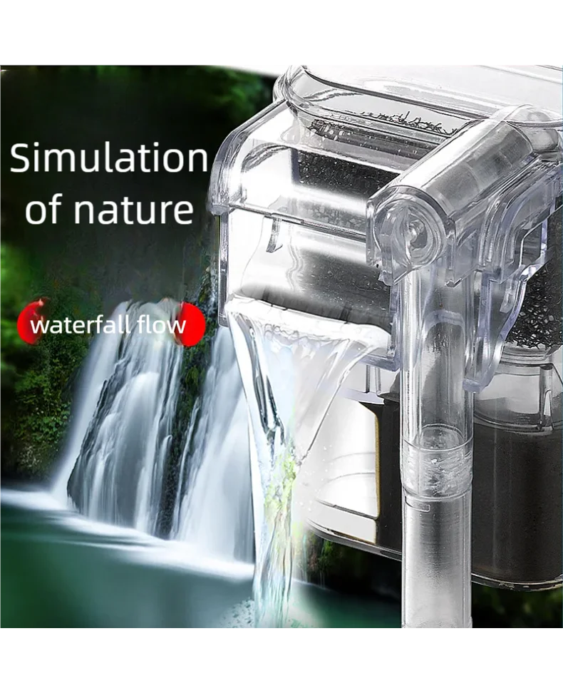 Mini Wall Mounted Aquarium Filter Waterfall Filter for Small Fish Tank USB Filtering Equipment with Filter Media and Circulating