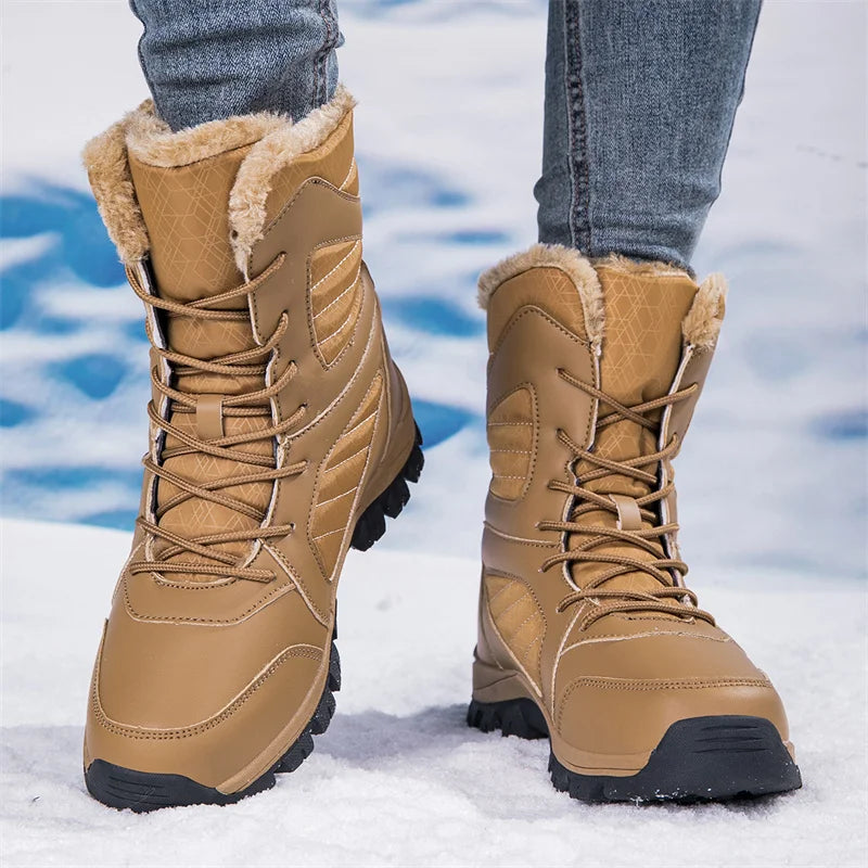 Men's Snow Boots for Men Casual Winter Shoes Platform Non-slip Warm Fur Ankle Boots Plush Combat Outdoor Hiking Motorcycle Boots
