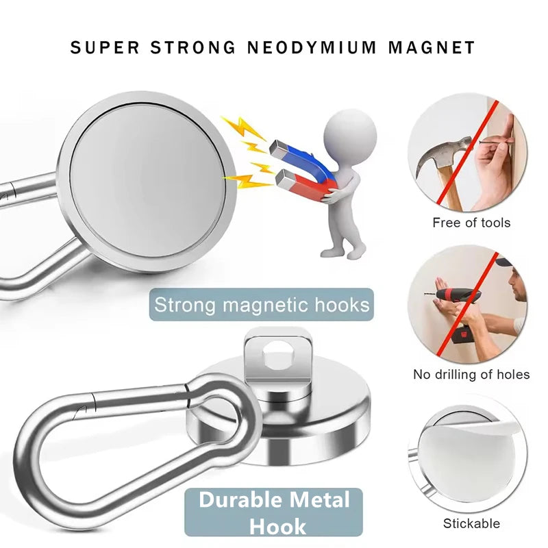 Strong Neodymium Magnetic Hooks 360°Rotation Carabiner Magnet Ring Keychain Hook for Home Refrigerator Kitchen Bathroom Hanging