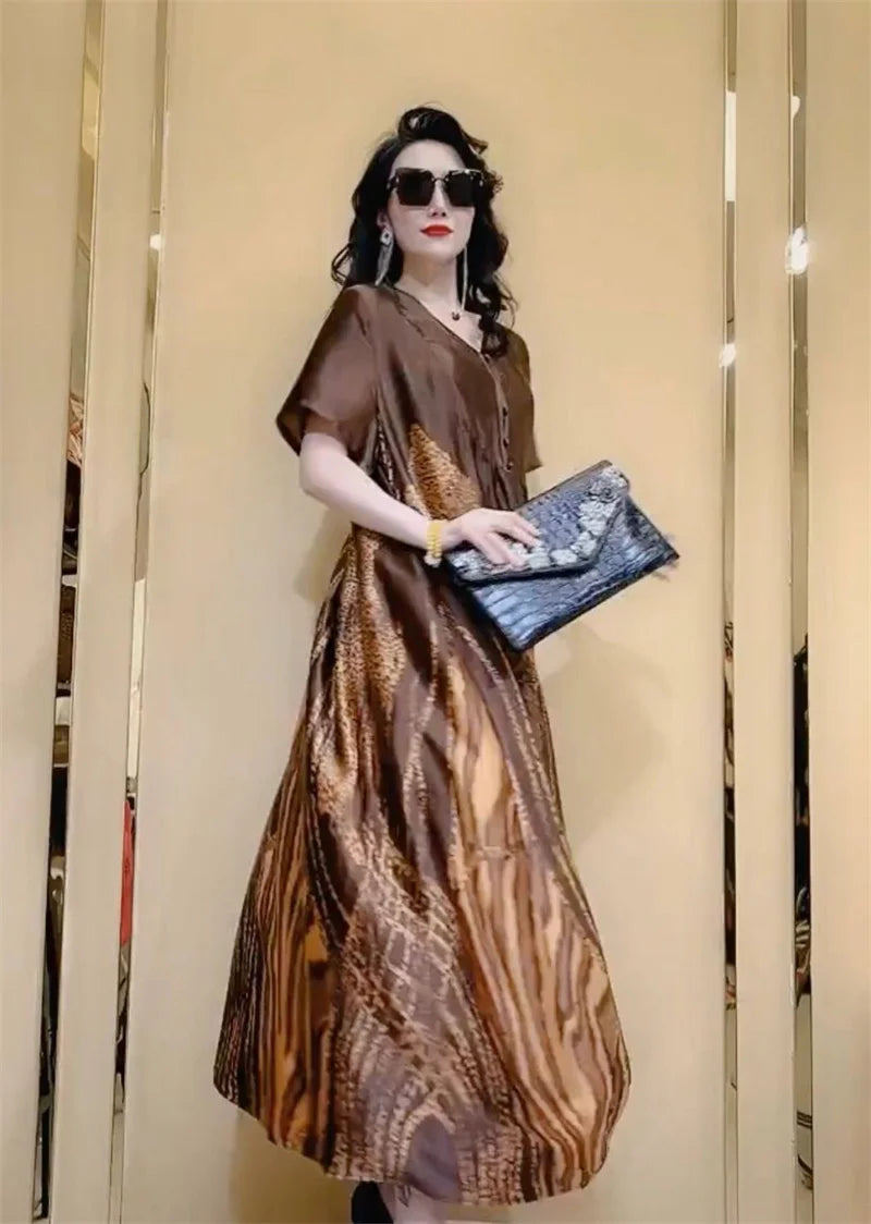 High end brand Ice silk dress 2025 Summer New Style Stylish and Fashionable Covering Belly Slim Women's French Silk Long Dress