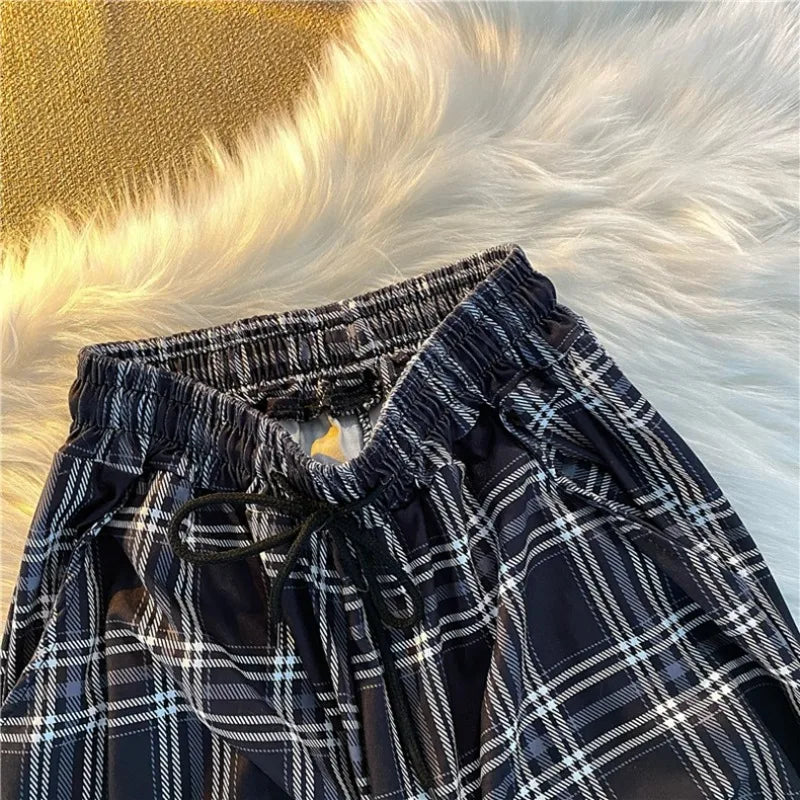 Pants Women New Bunch of Feet Fashion Loose Black Plaid Summer Harajuku Students Streetwear Harem Long Trousers Womens Chic