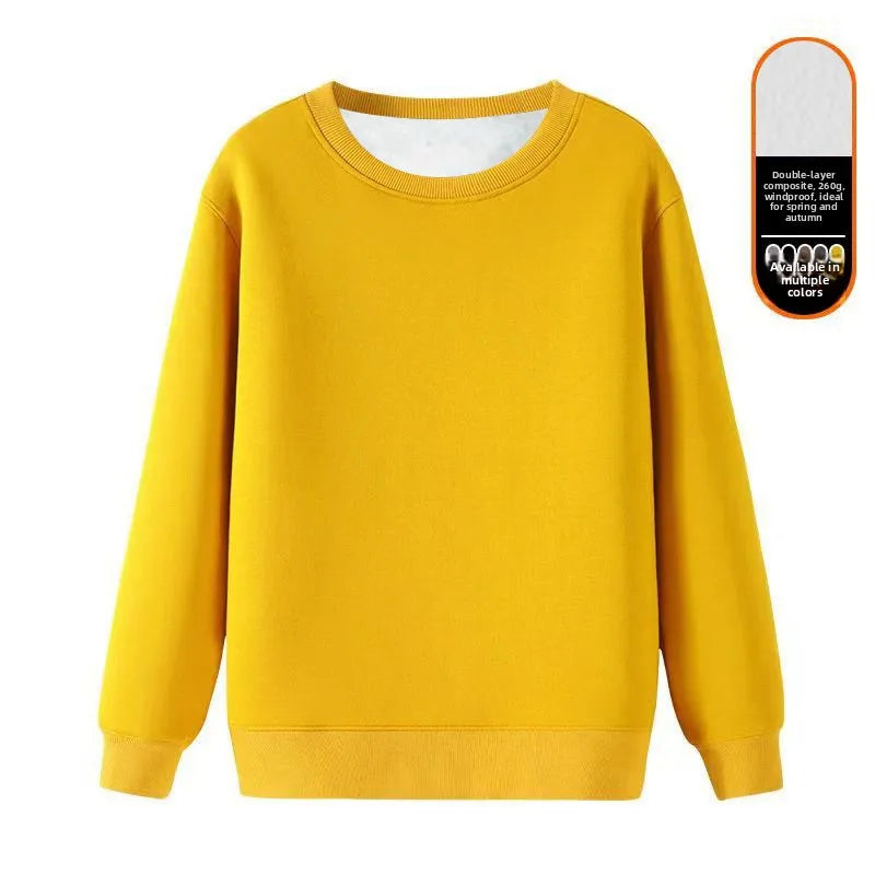 Men's Fleece Lined round Neck Sweatshirt Loose Long Sleeve T-Shirt Thickened Lamb Velvet Warm Winter Base Layer Shirt