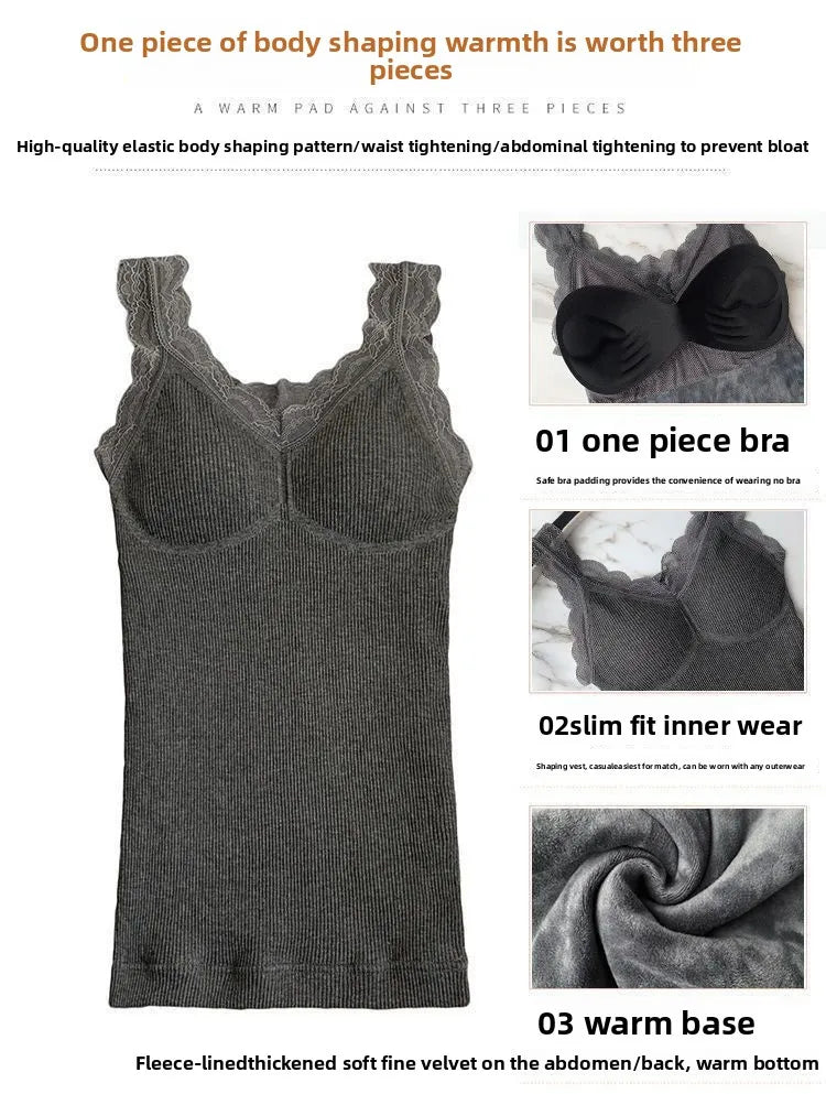 Thermal Underwear Inner Vest For Women Warm Winter Sexy Lace Sleeveless Tank Tops Padded Bra Thermo Thick Slimming Undershirt