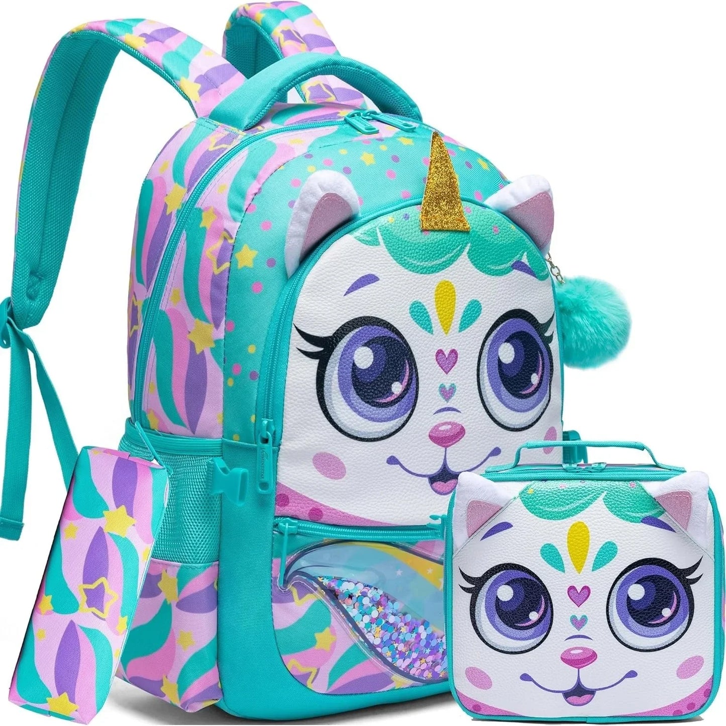 Cute School Backpack for Girls Children Shoulder Bag with Insulated Lunch Box Casual Daypack for Students Back To School Gift