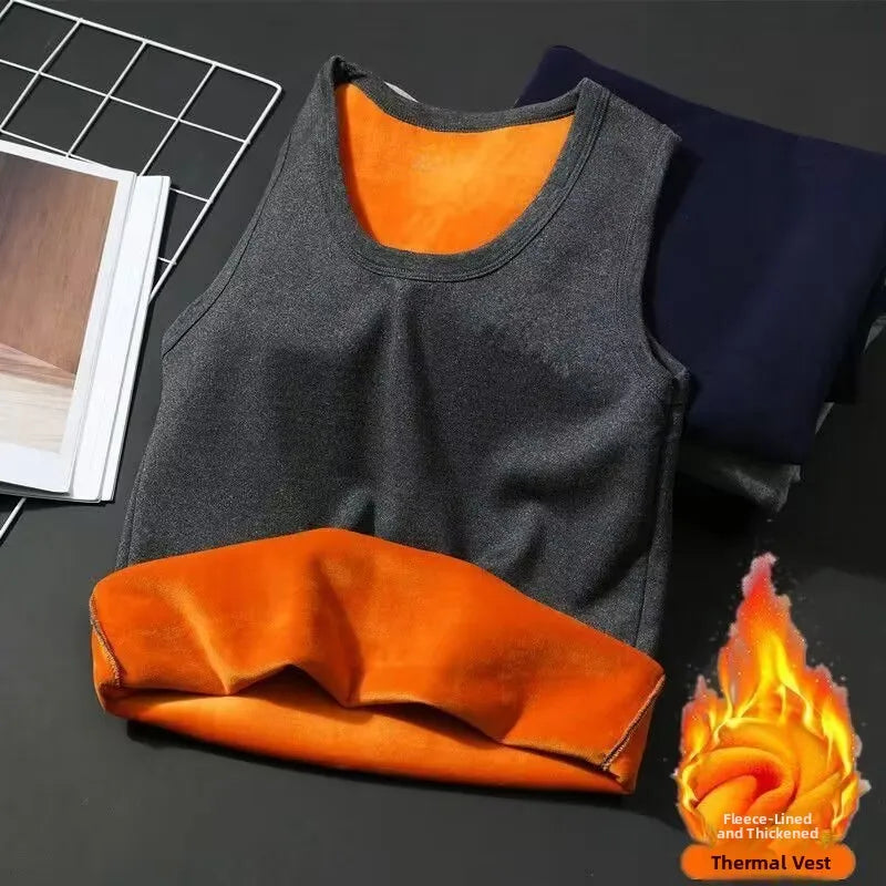 Men's Thermal Fce Lined Thiened Vest Warmth Inner Wear Slim Fit Anti-Cold Home Clothes Single Layer Knitted Fabric round...