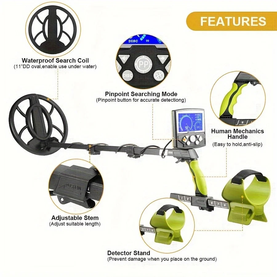 Metal Detector for Adults Analog Pointer Metal Detector with LCD Screen 10'' Waterproof Coil Adjustable All Metal&Disc&Pinpoint