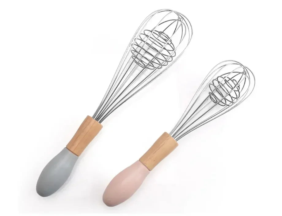 Manual Egg Blender with Wood Handle Stainless Steel Hand Beater Dough Cream Stirring Mixer Whisk Cooking Baking Kitchen Tools