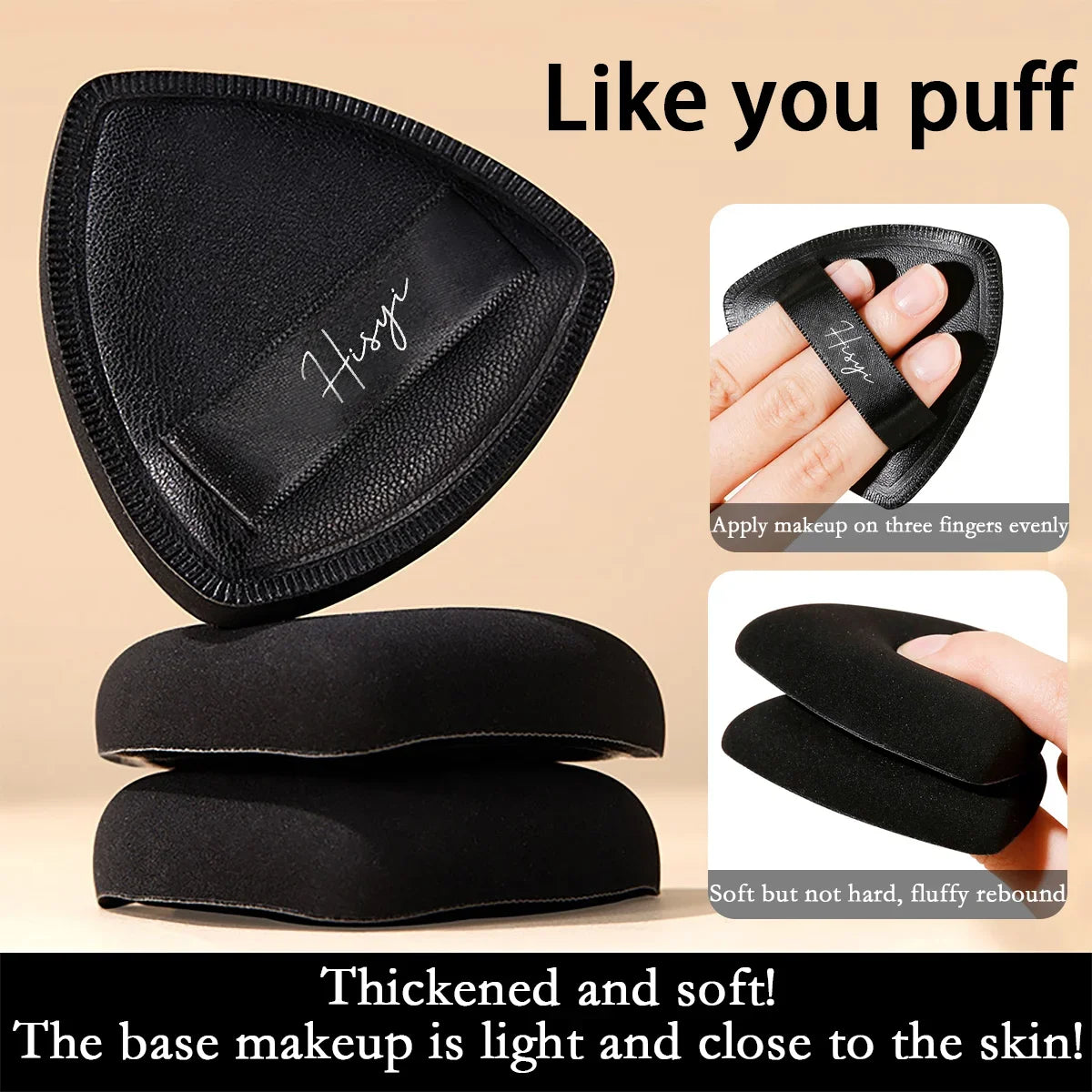 Black triangular makeup pad - Soft velvet cosmetic sponge for facial makeup. Beauty makeup sponge for applying foundation.