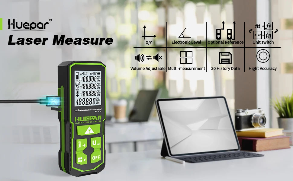 Huepar Laser Rangefinder Digital Laser Distance Meter  Measure 60M 100M 120M Trena Laser Tape Range Finder Green Beem