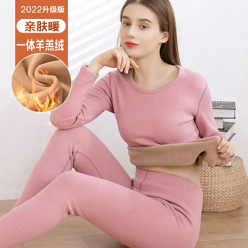 Thermal Underwear For Women Winter Warm thicken lamb fleece high elastic Long Johns bottoming Two Piece Sets Thermos Clothing