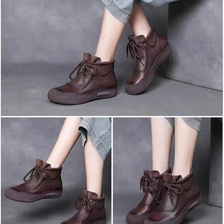 2024Women's Shoes National Style Antiskid Soft Soled Flat Shoes Casual Short Boots Autumn and Winter New Women's Boots
