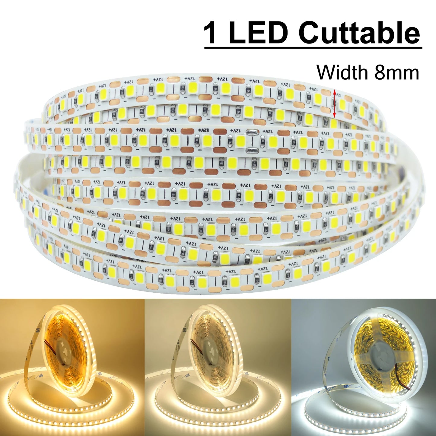 5M 10M/Roll LED Strip Lights 12V 3000K 4000K 6000K 120LEDs/m Flexible Tape Ribbon No Voltage Drop Home  Led Lights 1LED Cuttable