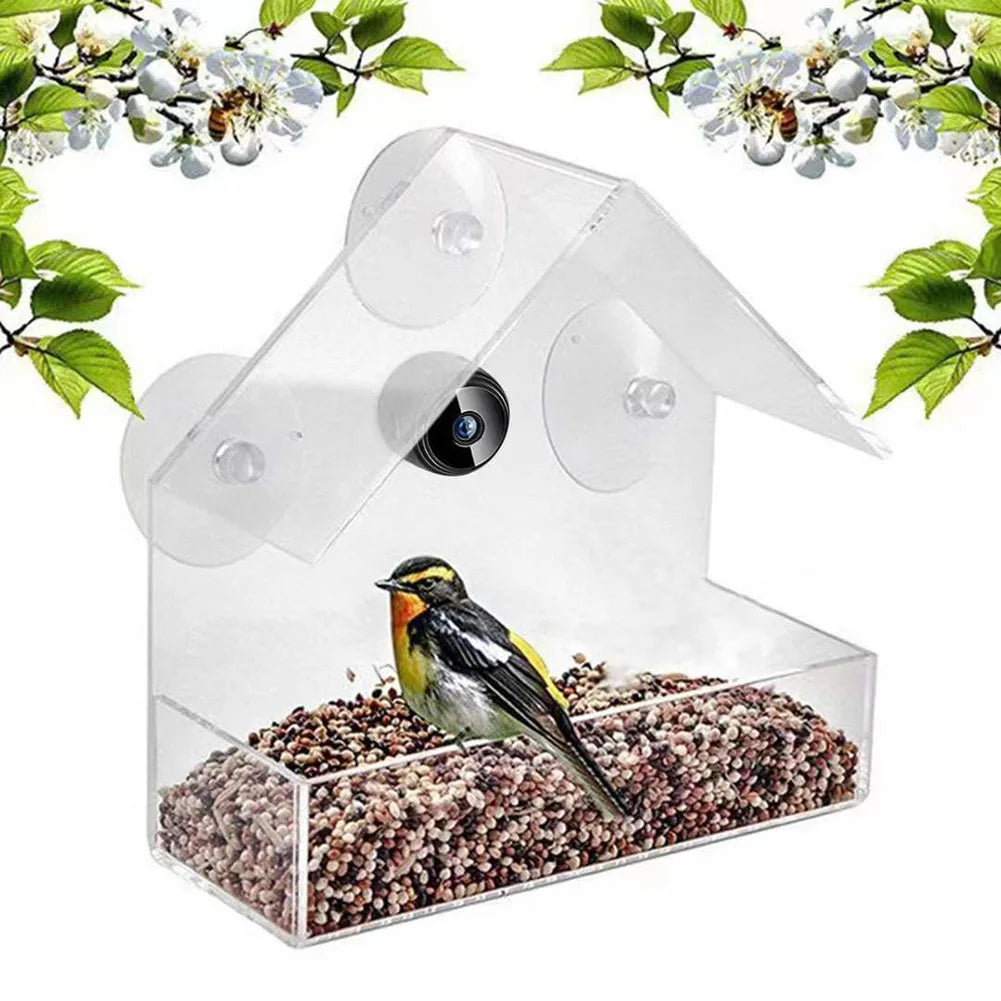 Smart Birds Hanging Feeder Acrylic with Camera Feeding House Transparent 1080P HD Easy Installation for Outdoor Garden