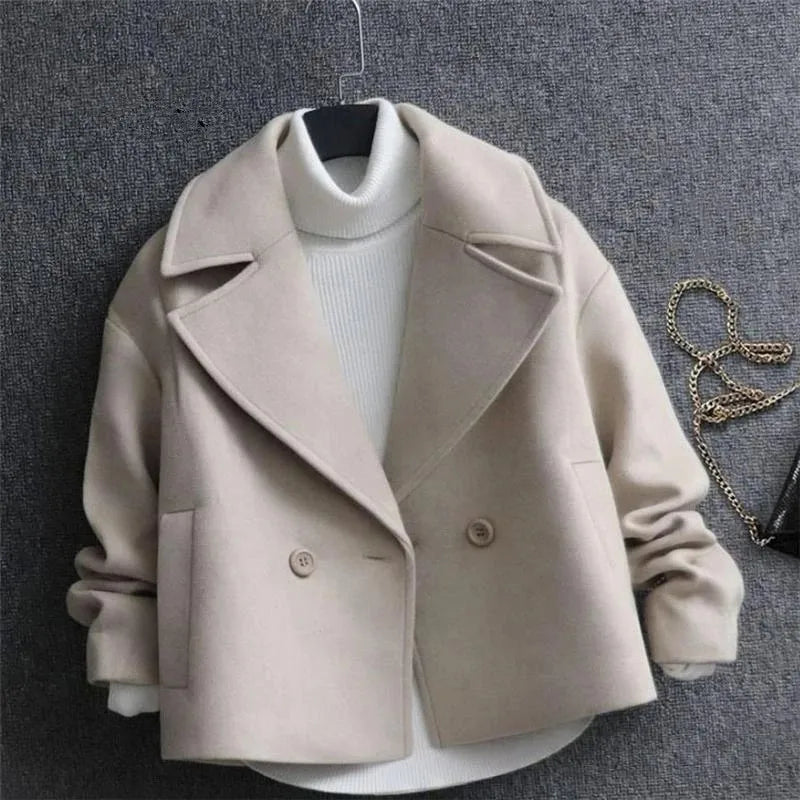 Fashionable Double Breasted Suit Collar Cardigan Wool Jacket for Women's Coat 2023 Autumn and Winter New Wool Coat for Women