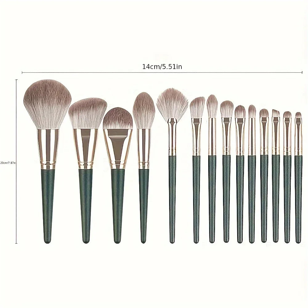 14PCS Vegan Makeup Brush Set - Full Face & Eye Kit with Soft Silk Bristles, Cruelty-Free for Beginners & Pros (Gift Ready)
