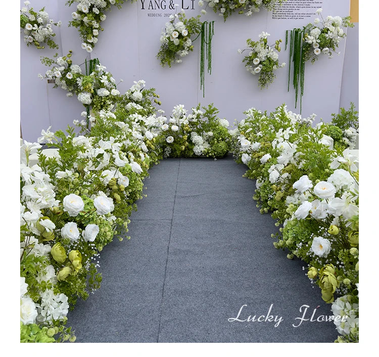 White Green Flowers Wedding Decoration Artificial Flowers Floral Backdrop Arrangement Hang Flower Row Road Lead Flower Ball