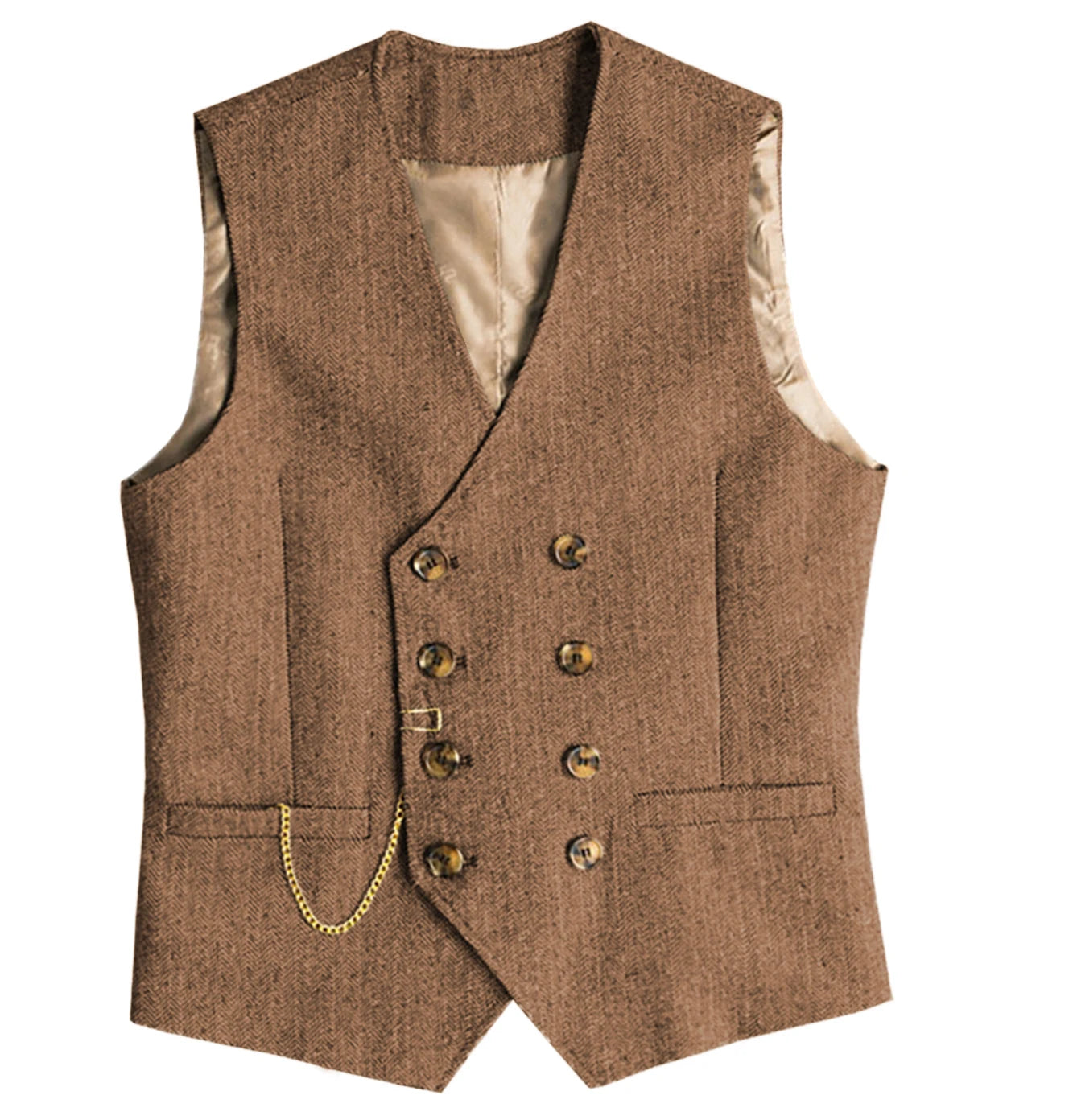 V Neck Men's  Suit Vests Herringbone Wool Tweed Double Breasted Waistcoat Tuxedo Groomsmen For  Wedding