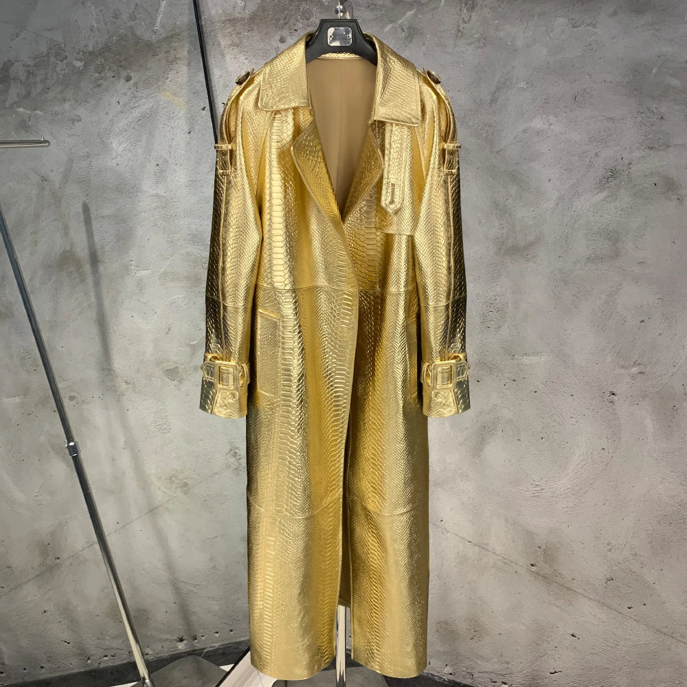 Leather Coat Orange Long Ladies Real Sheepskin Coat Genuine Sheep Leather Windbreak Long 21018