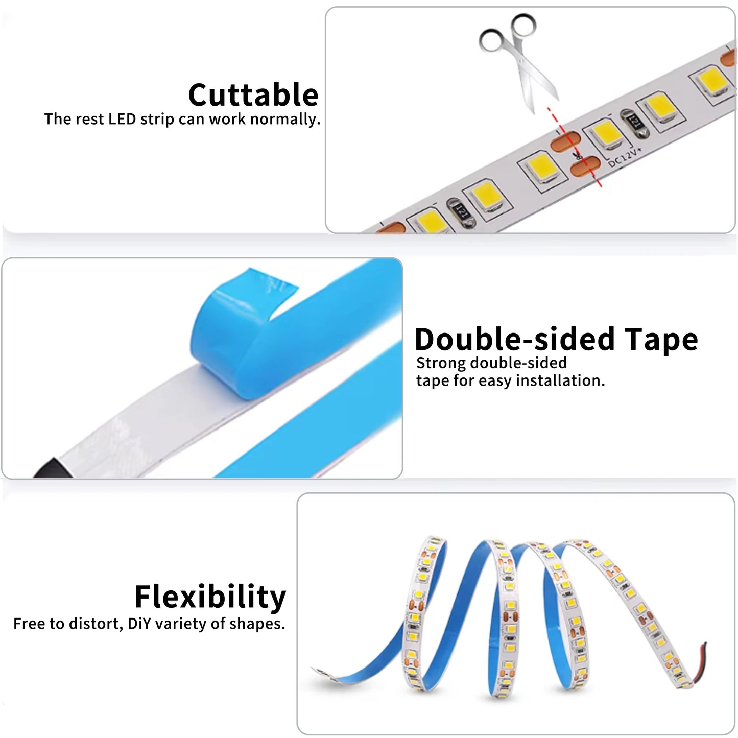 5m DC12V LED Strip light SMD 2835 120LED/m 240LED/m Self Adhesive Flexible Strip Ribbon Home Decor Light Kitchen Lighting