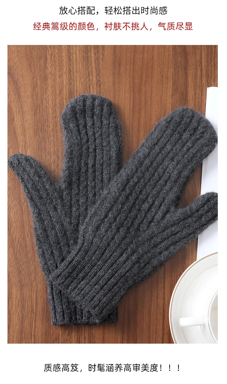 100 Wool Thick Density Knitted Mittens Women Outdoor Winter Thermal Men Cable Mitts Work Drive Mittens Unisex Gloves Arm Warmers