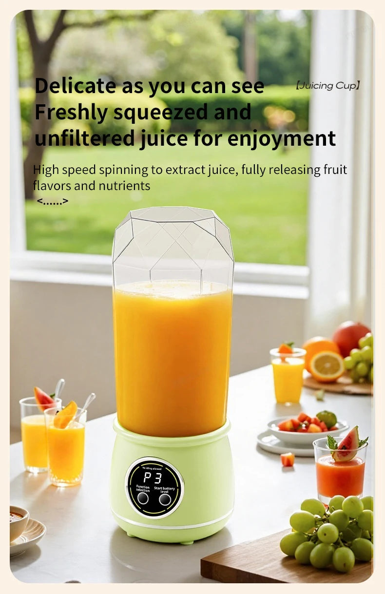 Portable USB rechargeable blender, electric juicer, 500ML capacity, 3-level power adjustment, for juicing fruits and vegetables