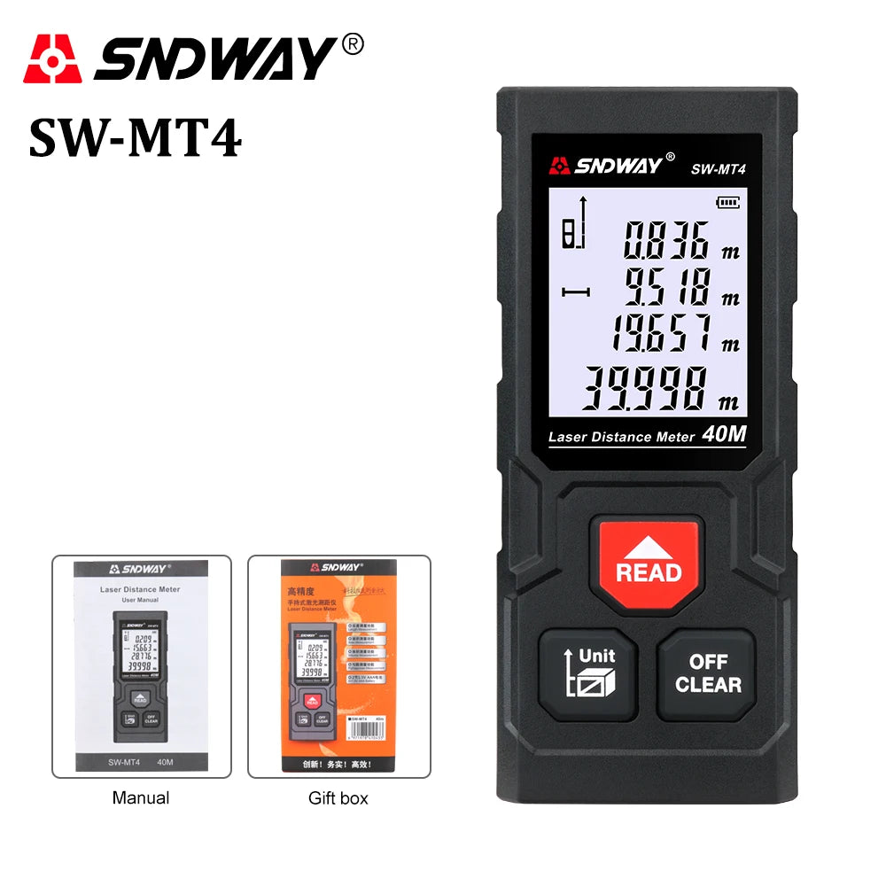 SNDWAY laser distance meter 40M 60M 80M 100M rangefinder trena laser tape range finder build measure device ruler test tool